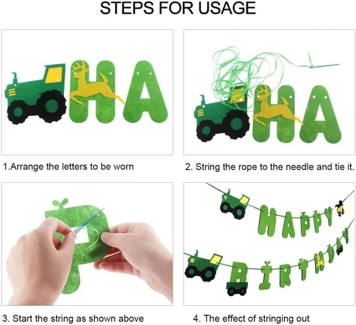 Miniatura 5 de Juego de pancartas de cumpleaños de tractor verde con guirnalda de tractor para decoración de fiestas de cumpleaños con temática de tractor