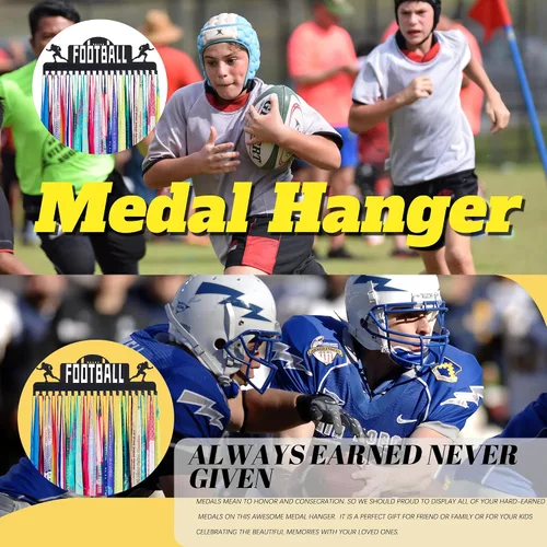 Miniatura 2 de Goutoports Soporte de exhibición de medallas de hockey para carreras deportivas, metal de acero negro resistente con más de 60 medallas, fácil