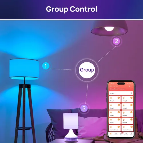 Miniatura 7 de Consciot - Foco LED inteligente, bombilla WiFi que cambia de color A19 E26 compatible con Alexa y Google Home, equivalente a 60 W, sincronización