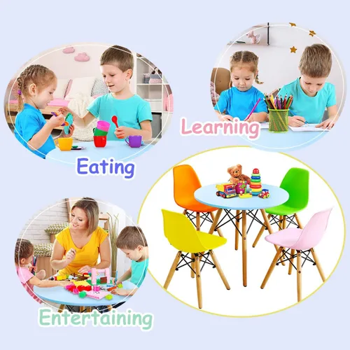 Miniatura 2 de Costzon Juego de mesa y silla para niños, 5 piezas de escritorio para niños de estilo moderno de mediados de siglo con patas de madera, marco