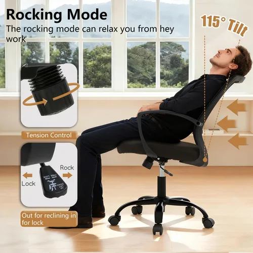 Miniatura 6 de PayLessHere Silla de oficina, silla de escritorio, silla de computadora, silla ergonómica, malla ejecutiva ajustable, respaldo medio con ruedas Negro