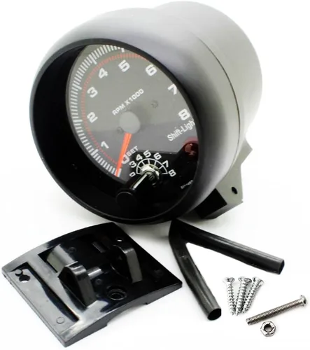 Miniatura 7 de Universal 3.75 "12V blanco LED retroiluminado tacómetro medidor con luz roja de cambio para coche de gasolina auto, 0-8000 RPM