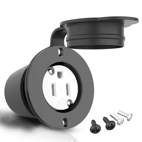 Miniatura 14 de Toma de corriente con bridas, NEMA 5-15 15 Amp Toma de corriente con brida de hoja recta con tapas, 120-125 voltios, 2 polos-3 cables, grado