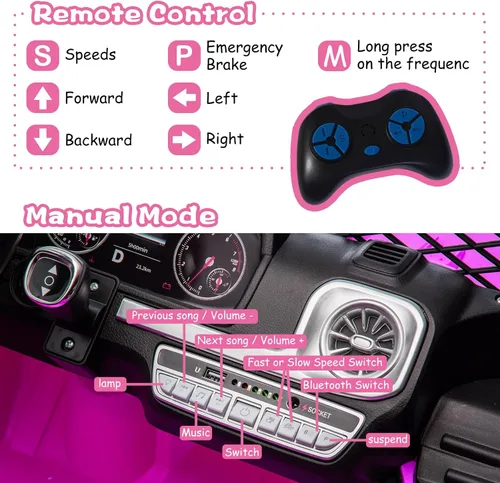Miniatura 4 de OTTARO Vehículos de conducción eléctrica de 2 plazas, camión eléctrico grande con batería de 12V para niños con control remoto, suspensión de Rosa