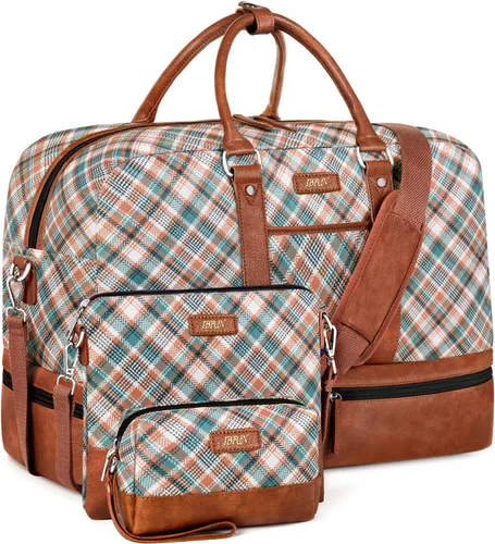 Miniatura 88 de IBFUN Bolsas de fin de semana para mujer, bolsa grande de lona para viaje, bolsa de viaje con compartimento para zapatos, 21 pulgadas, juego de 3