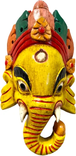 Miniatura 5 de QT Shopping Ganesh - Máscara de madera para pared, diseño de Dios de la Suerte/Éxito Ganesha para decoración y escultura hecha a mano en Nepal