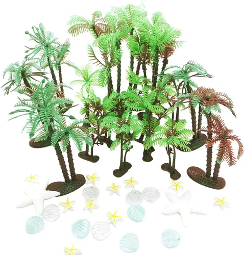 Miniatura 2 de 42 piezas de palmera de coco, 20 piezas de mini palmeras artificiales de plástico, 22 piezas de concha y estrellas de mar para decoración