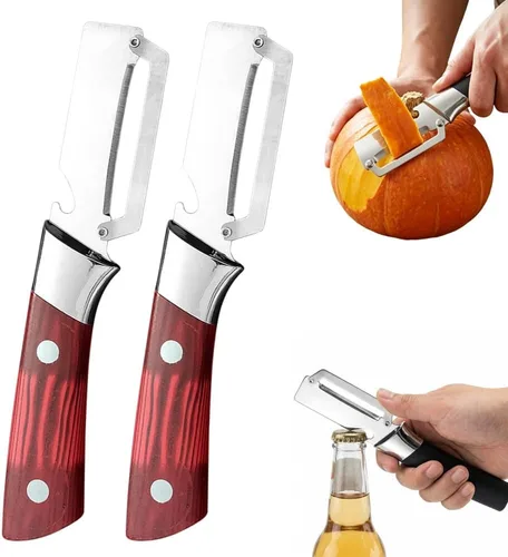 Miniatura 14 de Ktchen - Pelador de verduras multifuncional 2026, cuchillo pelador de frutas grueso de acero inoxidable multifunción con mango de madera, 3-1
