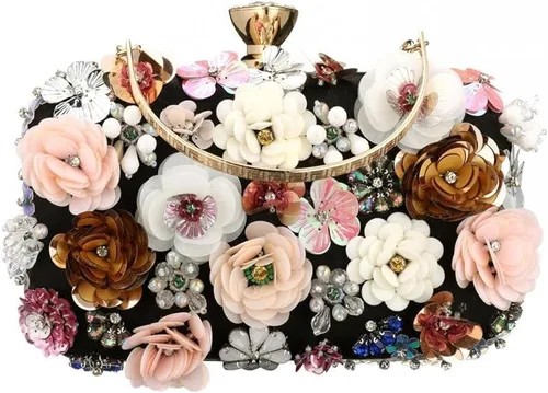 Miniatura 2 de Bolso de noche floral para mujer, bolso de mano con cuentas de flores con correa de cadena, bolsa de hombro para fiesta formal y boda