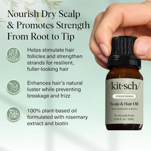 Miniatura 3 de Kitsch Aceite de romero para el crecimiento del cabello – Aceite para el cabello con biotina, ricino y jojoba – Aceite de cuero cabelludo prelavado