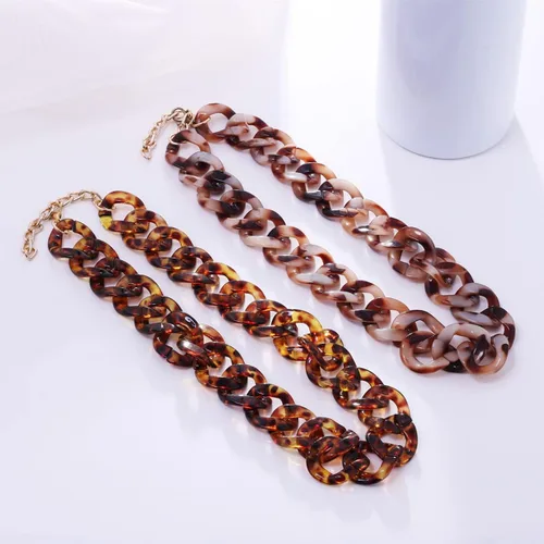 Miniatura 5 de Collar de cadena con estampado de leopardo acrílico, tablero de ácido acético, estampado de leopardo, collar de cadena de eslabones de clip