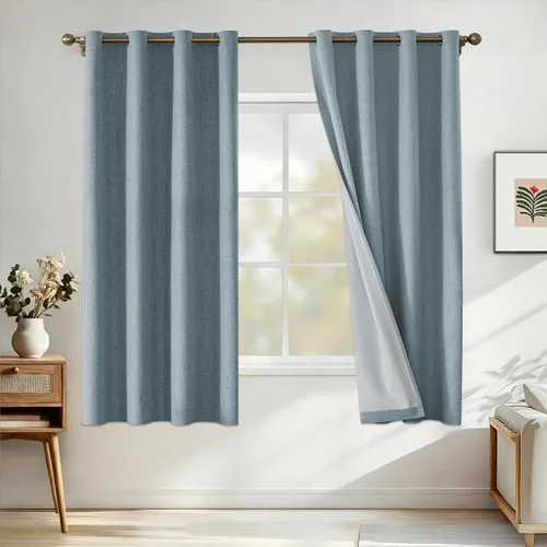 Miniatura 39 de Cortinas de lino 100% opacas para dormitorio, cortinas opacas de 45 pulgadas de largo, cortinas de oscurecimiento de habitación para sala de estar
