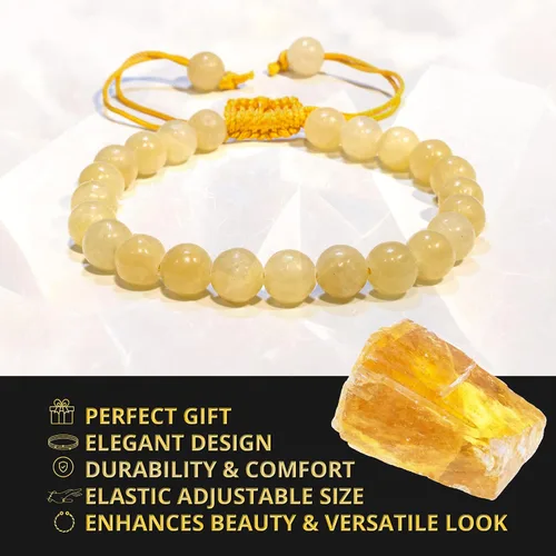 Miniatura 115 de Adjustable Crystal Bracelet – Gemstone Bead Bracelet with Adjustable Macrame String – Chic Gemstone Bracelet for Men and Women – 8mm Round Healing