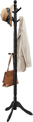 VASAGLE Perchero de madera maciza y soporte, árbol de pasillo independiente con 10 ganchos para sombreros, bolsos, carteras, para entrada, pasillo,