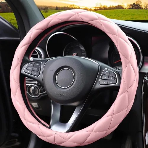 YHONGJT Funda de cuero de microfibra suave para volante, universal de 15 pulgadas para mujeres y niñas, apta para vehículos, sedanes, SUV, A-Rosa