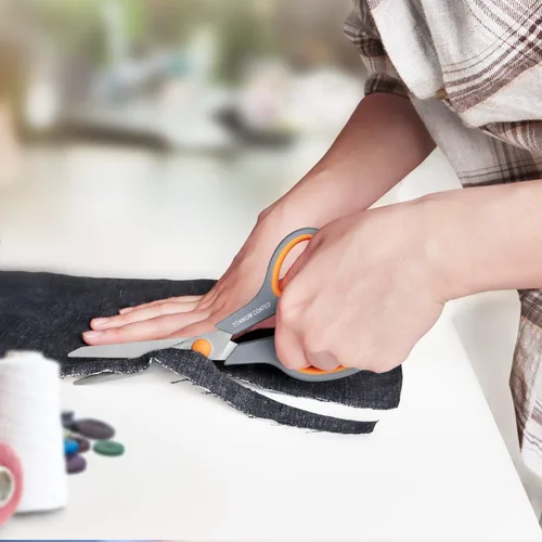 Miniatura 7 de Tijeras multiusos de 8 pulgadas con revestimiento de titanio, tijeras afiladas resistentes para diestros o zurdos, asas de agarre cómodo para Gris