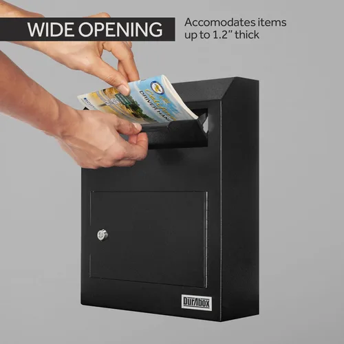 Miniatura 5 de Durabox Caja Fuerte de Depósito con Buzón 12 x 4 x 15 pulgadas de Acero Resistente para Montaje en Pared para Correo, Cartas, Cheques, Llaves, Negro