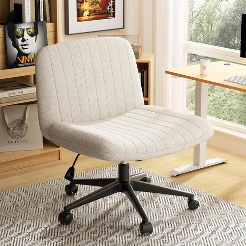 Miniatura 12 de SUNLEI Silla de oficina con patas cruzadas con ruedas, silla ancha sin brazos para escritorio de tocador, sillas cómodas cruzadas con respaldo