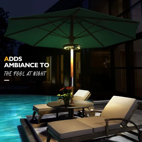 Miniatura 7 de Eletorot Luces para sombrilla de patio, luces recargables para exteriores, para decoración, luz de mesa de 28 LED, 3 modos de iluminación, Cálido