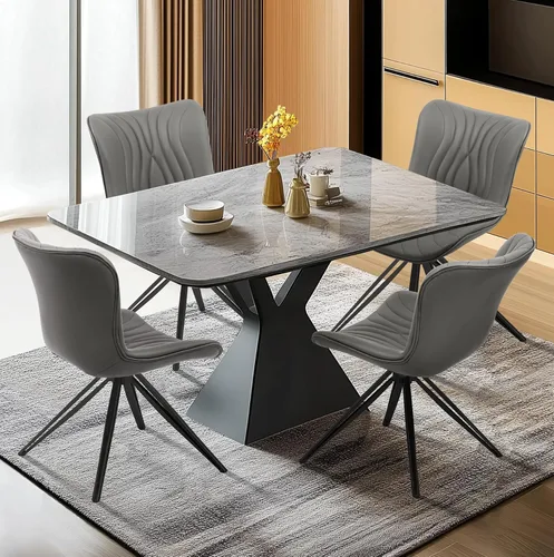 Juego de 4 sillas de comedor, 360° giratorias, tapizadas, modernas de mediados de siglo, para cocina y comedor, sin brazos, de piel sintética, Gris