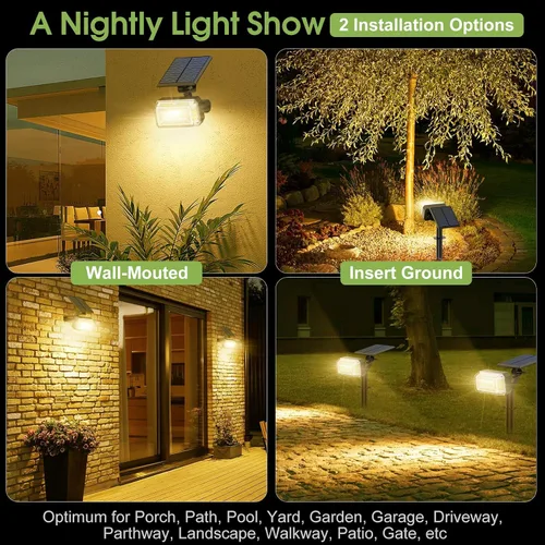 Miniatura 5 de WENATY 102 luces LED solares para exteriores, resistentes al agua, focos solares para exteriores con 4 modos de luz, foco solar de paisaje