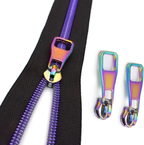 Miniatura 7 de Cremallera por Yarda 5# - Bobina Metálica de Nailon para Coser, Tapicería Plateada de 5 Yardas con 10 Tiradores de Oro Blanco para Manualidades
