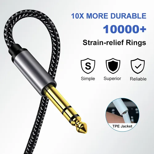 Miniatura 3 de Cable estéreo de 1/8 a 1/4 de 30 pies: carcasa de aleación de zinc de doble capa blindada de nailon trenzado de alta calidad de sonido TRS de 0.138
