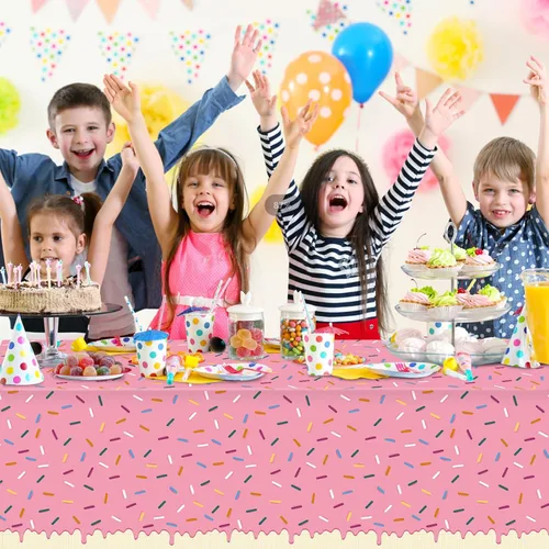 Miniatura 6 de 3 Piezas Mantel de Donas con Chispitas, Mantel de Mesa de Helado Rosa, Cubiertas de Mesa Rectangulares de Plástico Desechable para Niña Bebé Dulce