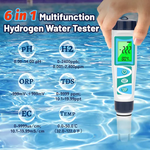 Miniatura 5 de Probador de agua de hidrógeno Medidor de pH para agua potable pH multifuncional H2 ORP TDS EC Probador de temperatura de precisión Probador