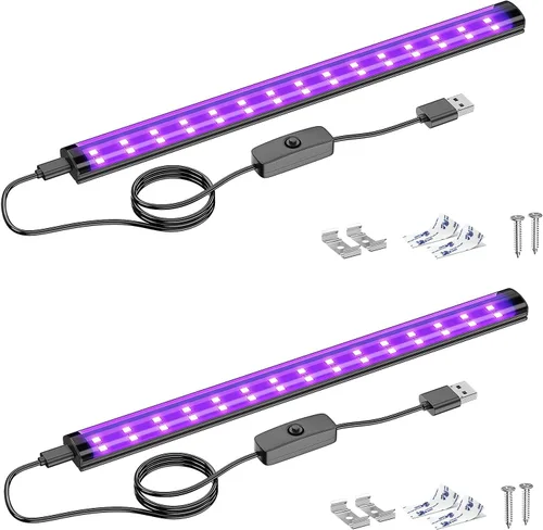 Onforu 2 paquetes de barra de luz negra LED de 10W, 30 cm, tubo de luz negra USB, barras de luz negra con interruptor, luz negra para póster de
