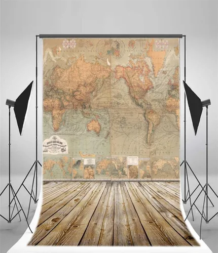 Miniatura 4 de AOFOTO Mapa del mundo vintage de 3 x 5 pies, fondos nostálgicos, fondos artísticos, pisos de madera retro, adultos, niños, niños, niños, bebés