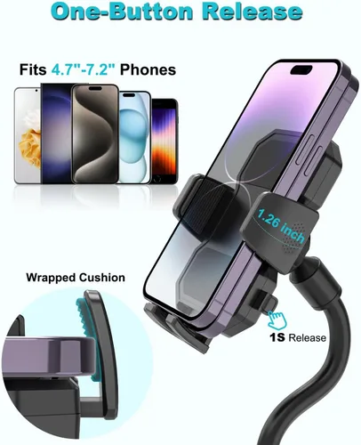 Miniatura 4 de Soporte de teléfono para cochecito, soporte de teléfono celular para cochecito de bebé, carrito de compras, cuello de cisne flexible y abrazadera