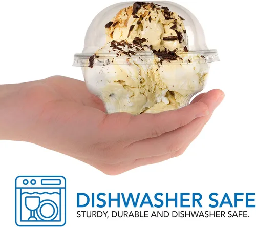 Miniatura 4 de Mini tazas de plástico transparente para postre con tapas de 5 onzas (juego de 50) taza de parfait desechable pequeña, tapa de cúpula, sin agujero