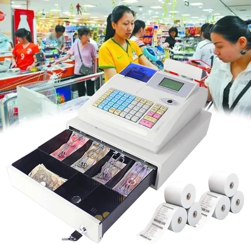 Cash Registers - Teclado de 4 colores para pequeñas empresas/restaurantes, caja registradora electrónica con 8 luces LED digitales, papel de Blanco