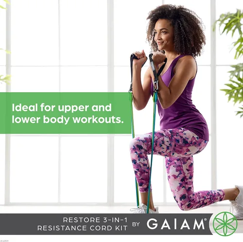 Miniatura 5 de Kit de Bandas de Resistencia 3 en 1 de Gaiam con Mangos de Agarre Cómodo y Bandas de Fuerza Intercambiables para Entrenamiento de Alta Intensidad