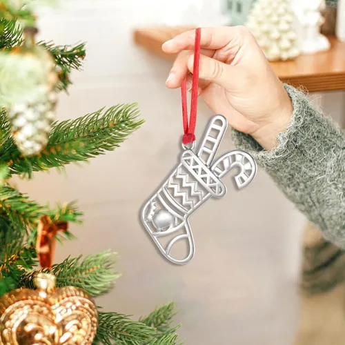 Miniatura 8 de Juego de 8 adornos colgantes de Navidad, adorno de Navidad plateado para decoración del árbol de Navidad, adorno de árbol de Navidad, adorno