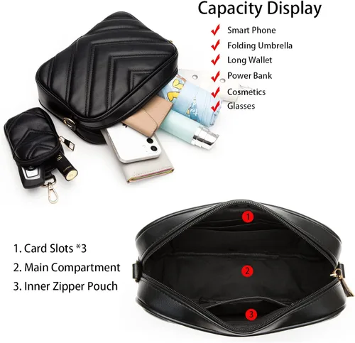Miniatura 5 de Herald Chevron - Bolso cruzado pequeño acolchado con monedero para mujer cuadrado con cámara de fotos hombro lateral 2 tamaños