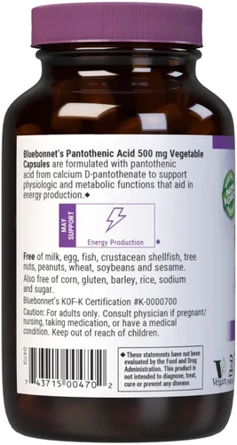 Miniatura 3 de BlueBonnet Cápsulas vegetales de ácido pantoténico de 500 mg, 90