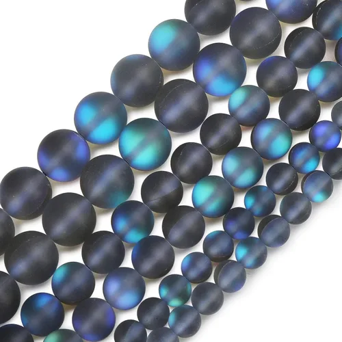 Miniatura 9 de Cuentas de cristal Aurora aguamarina mate, cuentas sueltas redondas de sirena brillante con purpurina esmerilada de 0.236 pulgadas, piedra lunar
