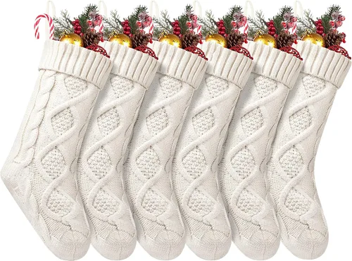 Miniatura 14 de Fesciory Calcetines de Navidad, paquete de 6 calcetines de punto grandes de 18 pulgadas y decoración para fiestas familiares de Navidad, borgoña