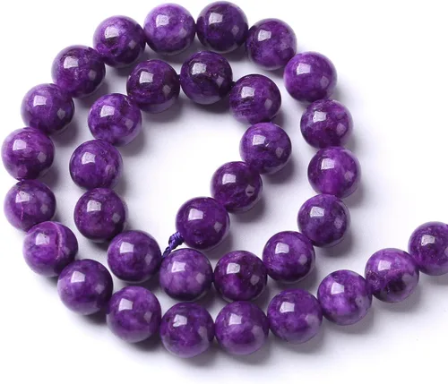 Miniatura 5 de 36 cuentas de 10 mm de jaspe púrpura natural, cuarzo de jade, cuentas de cristal para hacer joyería, pulseras DIY, 1 tira Jade Charoita