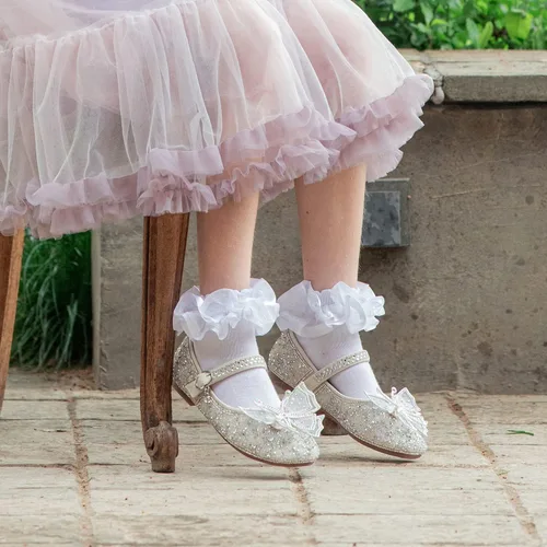 Miniatura 21 de Dicry Calcetines de encaje doble para niñas pequeñas con puños ondulados y volantes grandes para bebés y niños