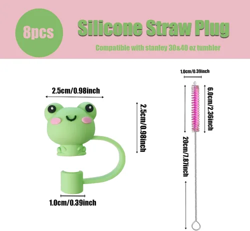 Miniatura 2 de 8Pcs Cute 10mm Animal Straw Covers Cap for Stanley Cup,Silicone Straw Toppers Compatible with Stanley 30&40 Oz Tumblers with Handle, Dust-Proof