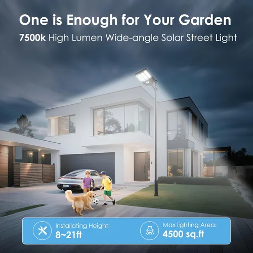 Miniatura 2 de 1200W Luces solares de calle al aire libre impermeables, luz solar de gran angular alimentada del anochecer al amanecer, control remoto y sensor