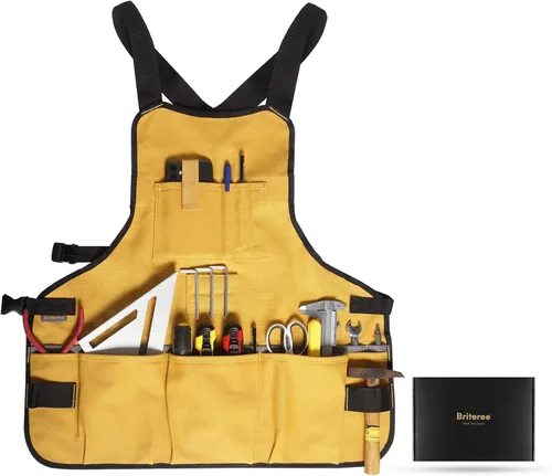 Delantal de herramientas de trabajo para hombres y mujeres, longitud del torso con 21 bolsillos para herramientas, delantal de lona duradero, para