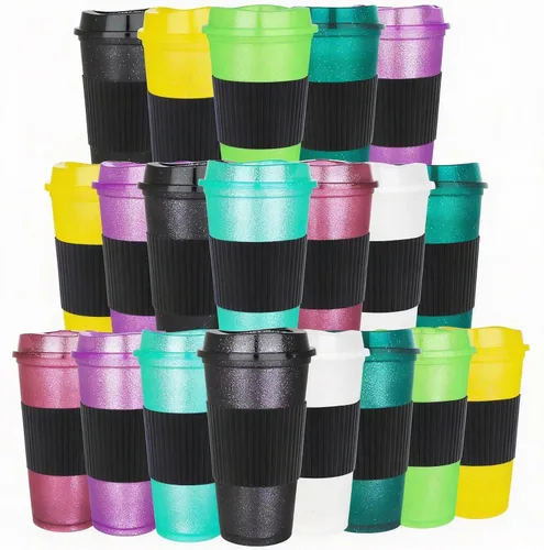 Miniatura 7 de Paquete de 20 tazas de café reutilizables con tapas, vasos de plástico de 16 onzas, taza de viaje para café helado para adultos y mujeres, bebidas