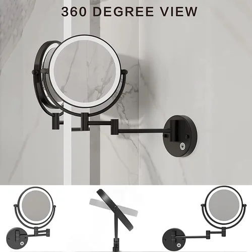 Miniatura 6 de Espejo de maquillaje LED con luces y aumento de 10x, espejo de tocador montado en la pared, redondo, de doble cara, con brazo extensible giratorio