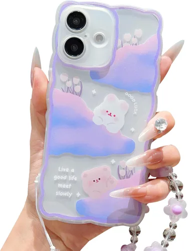 Miniatura 38 de Compatible con iPhone 11 Funda Lindo Dibujos Animados Pequeño Oso Conejo con Lindo Diseño de Cadena para Mujeres Niñas Estético Kawaii Funda Delgada