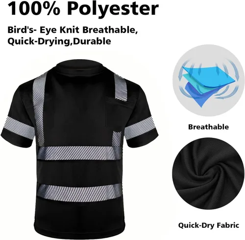 Miniatura 4 de VENDACE Camisas de seguridad para hombre, paquete de 3, alta visibilidad, reflectantes, manga corta, camisa de trabajo negra (negra, 2XL)