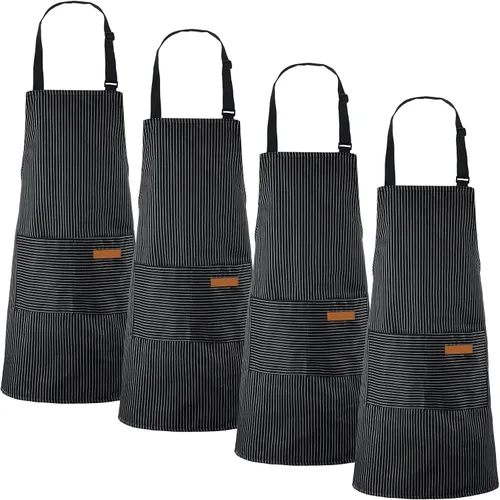 Handepo 4 Piezas Delantales de Cocina con Bolsillos Delantales Ajustables Impermeables para Hornear para Mujeres Hombres Chef BBQ Regalo de Navidad